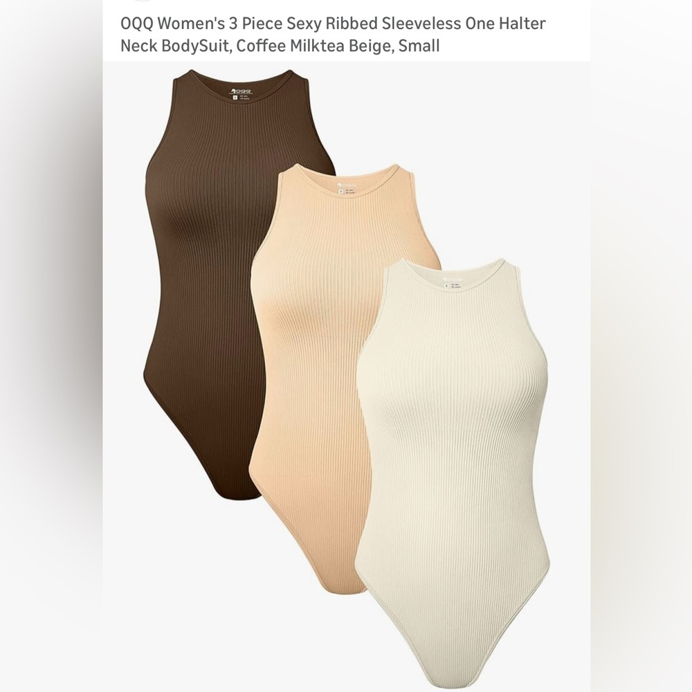Women's Ribbed Sleeveless Bodysuit Set - Coffee, Beige, Cream
